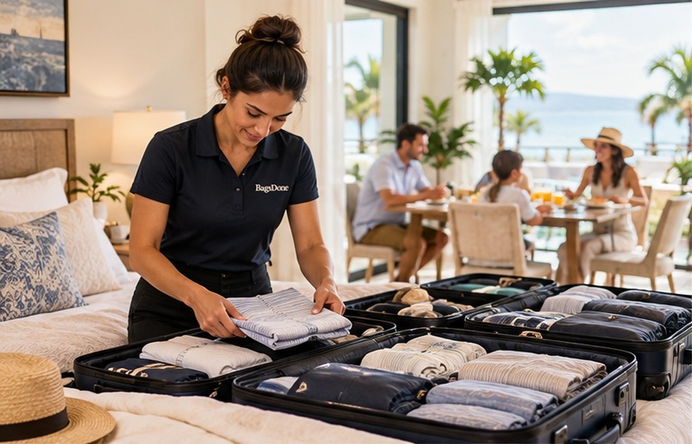 A Master Packer working in an approved room while the family enjoys the morning
