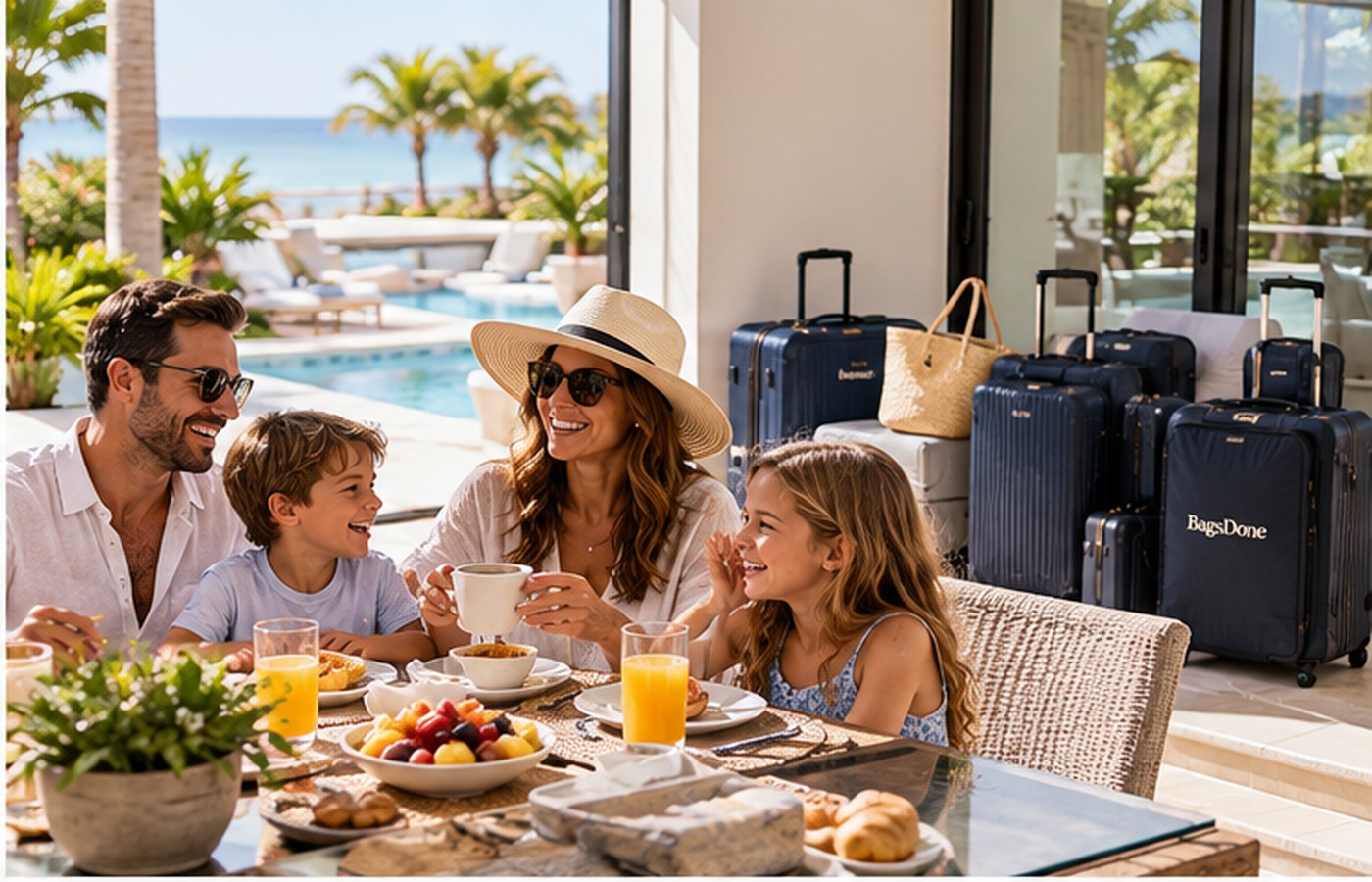 A family enjoying a relaxed final vacation morning.